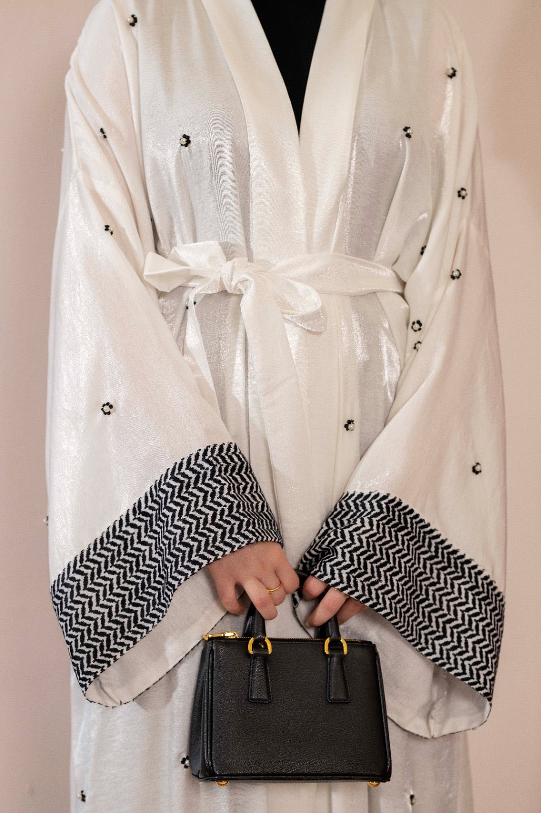 Black on white Kuffiyeh Abaya