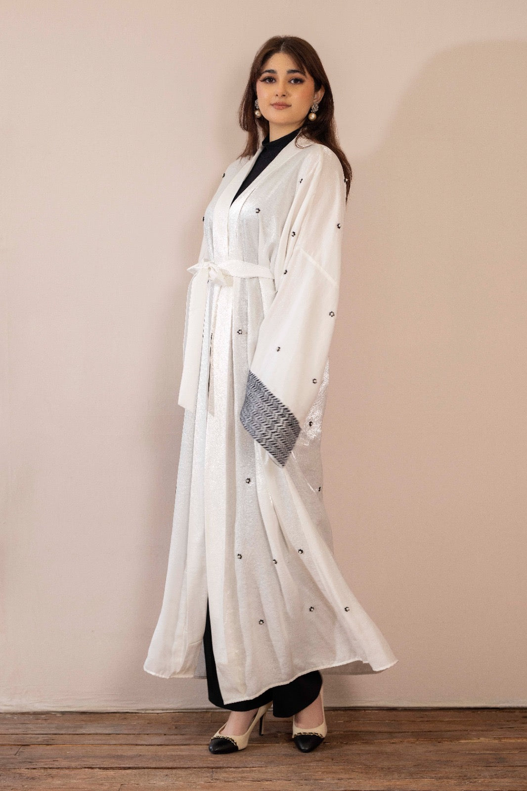 Black on white Kuffiyeh Abaya